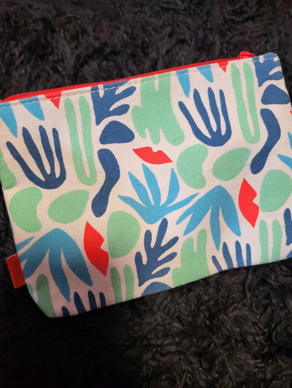 Colorful Abstract Print Canvas Pouch - Blue, Mint & Red
